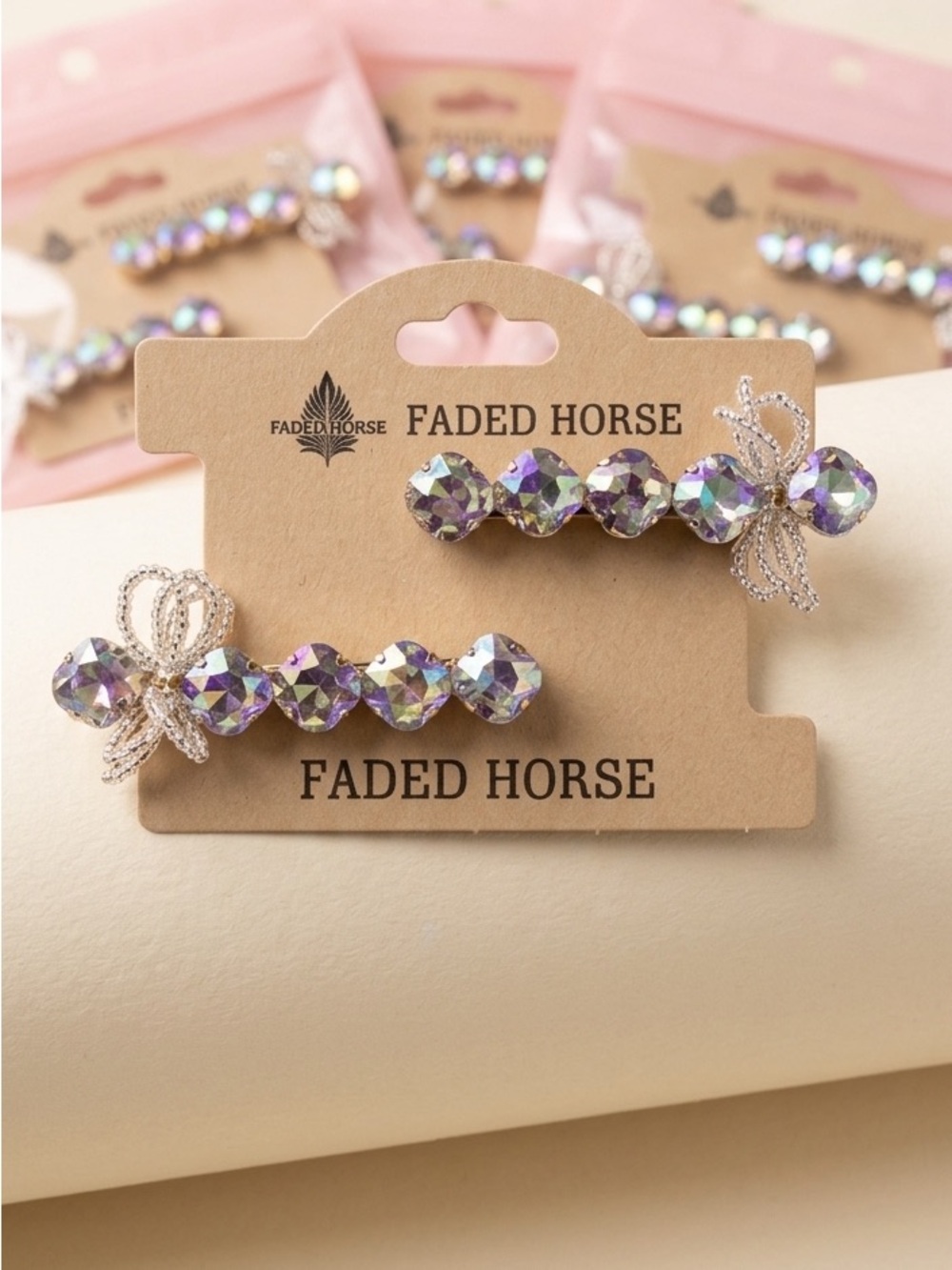 Iridescent Crystal Hair Clips - Pink/Purple Accent